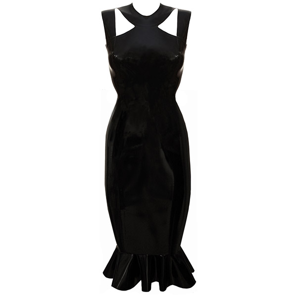 Atsuko Kudo Latex Alisa Kick Hem Dress in supatex black