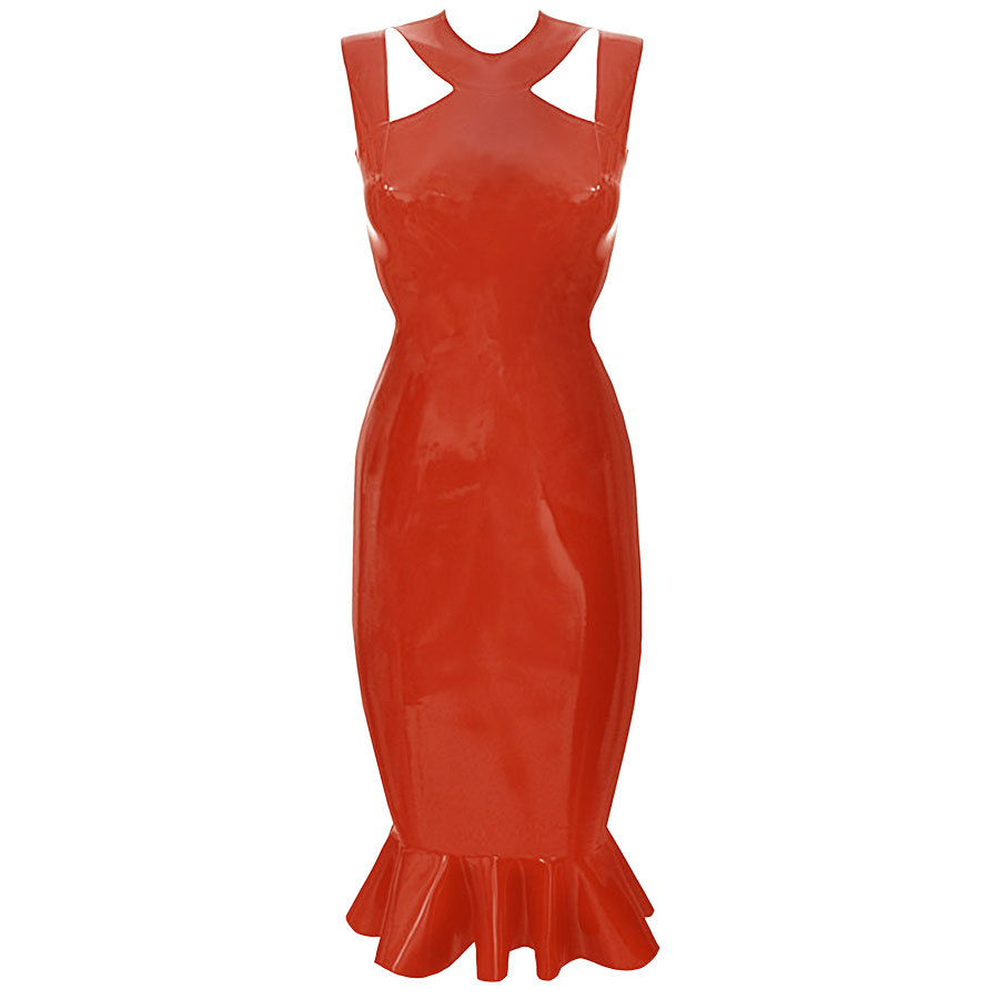 Atsuko Kudo Latex Alisa Kick Hem Dress in supatex red
