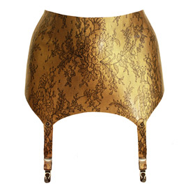 Atsuko Kudo Latex Betty Suspender Belt in Antique Gold Lace