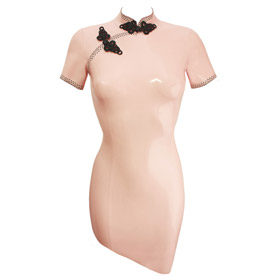 Atsuko Kudo Latex Lady P Cheongsam Pencil Dress in Supatex Baby Pink