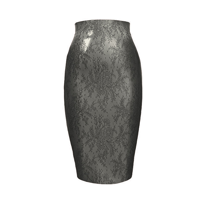 Atsuko Kudo Latex Crystal Pencil Skirt in Pearlsheen Silver Lace