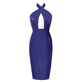 Atsuko Kudo Latex Deluxe Obsession Twist Neck Pencil Dress in supatex royal blue