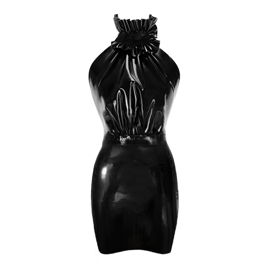 Atsuko Kudo Latex Drama Frill Mini Dress in Supatex Black