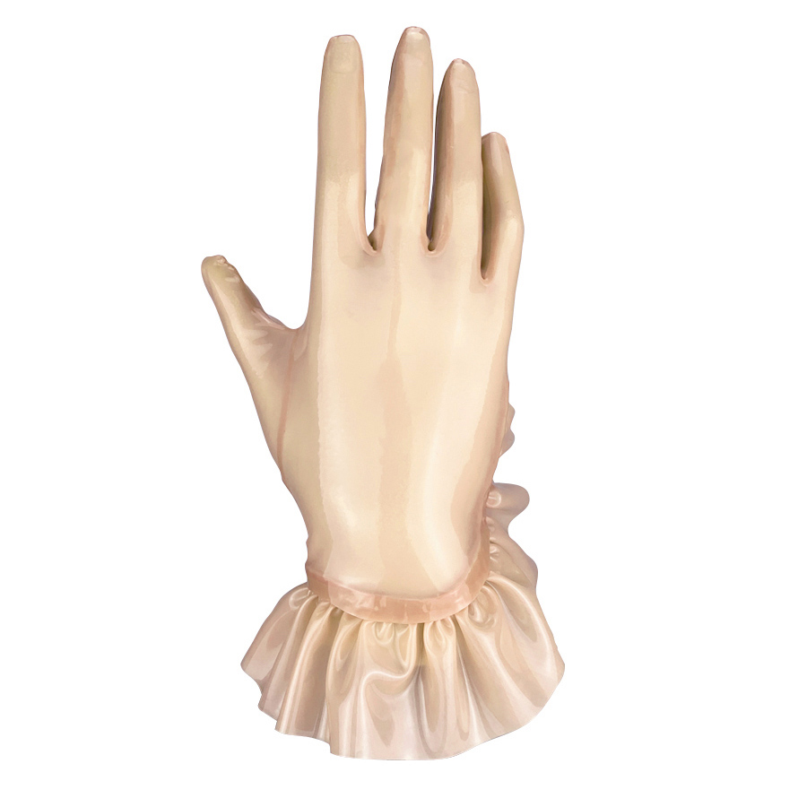 Atsuko Kudo Latex Drama Frill Wrist Gloves in Supatex Semi-Transparent Peach