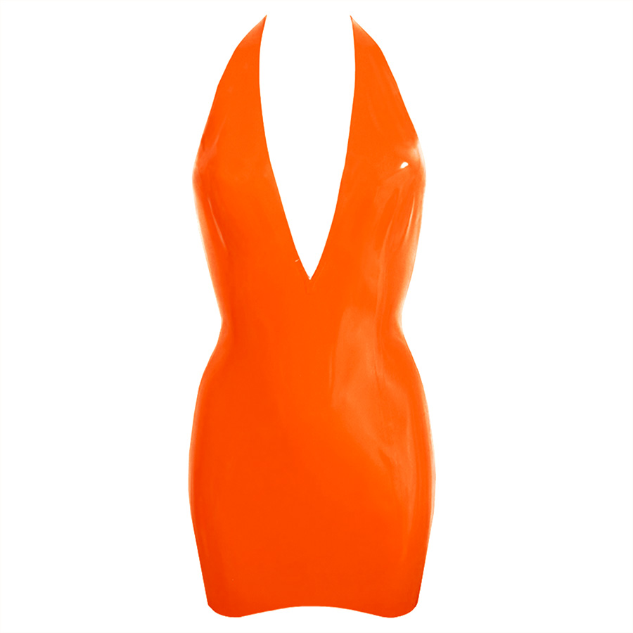 Atsuko Kudo Latex Encounter Open Back Mini Dress in Supatex Orange