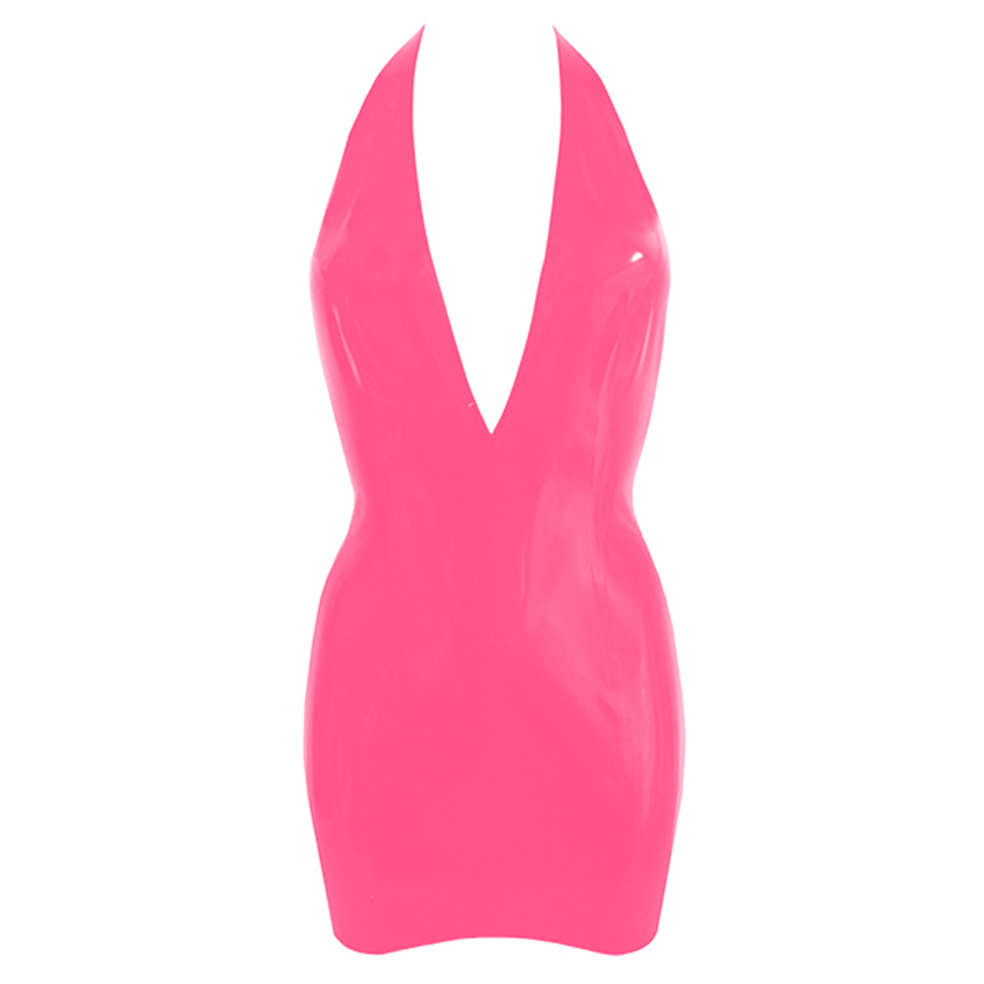 Atsuko Kudo Latex Encounter Open Back Mini Dress in Vibrant Bright Pink