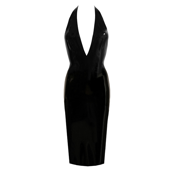 Atsuko Kudo Latex Encounter Open Back Pencil Dress in Supatex Black