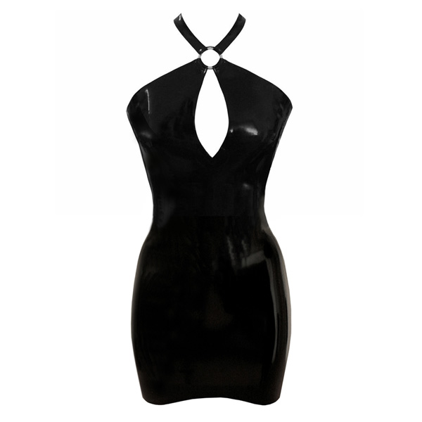 Atsuko Kudo Latex Encounter X Neck Mini Dress in Supatex Black