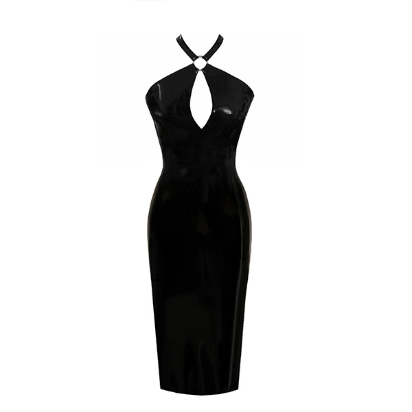 Atsuko Kudo Latex Encounter X Neck Pencil Dress in Supatex Black