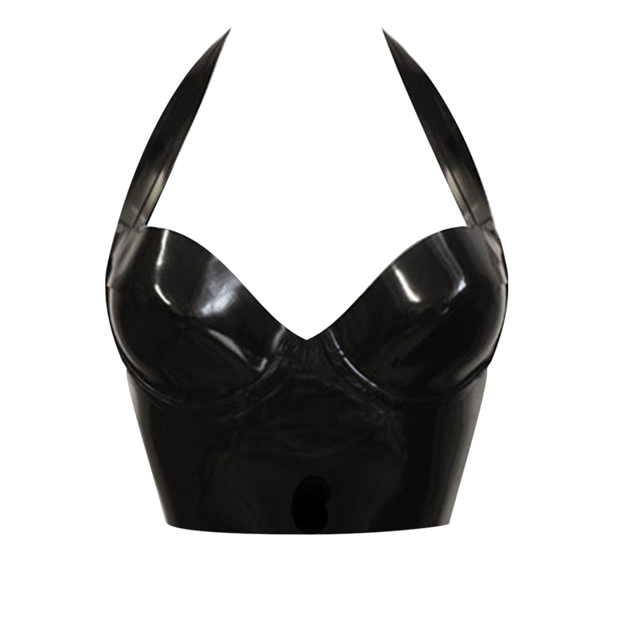 Atsuko Kudo Latex Halter Neck Candy Cup Crop Top in Supatex Black