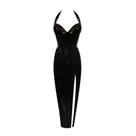 Atsuko Kudo Latex Halter Neck Candy Cup Evening Dress in Supatex Black