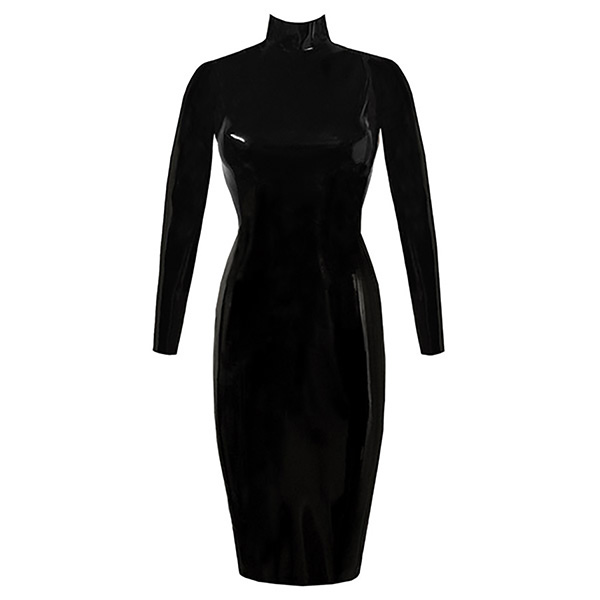 Atsuko Kudo Latex Joy Pencil Dress in supatex black and semi-trans natural lace