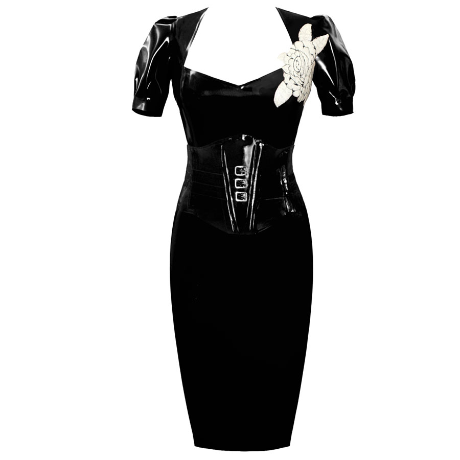 Atsuko Kudo Latex Juliet Corset Pencil Dress in Supatex Black