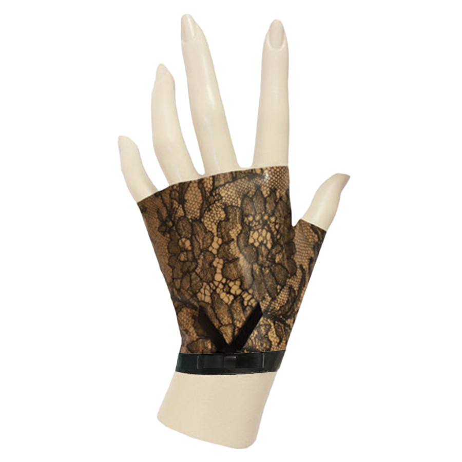 Atsuko Kudo Latex Knuckle Gloves in Semi-Trans Peach Lace