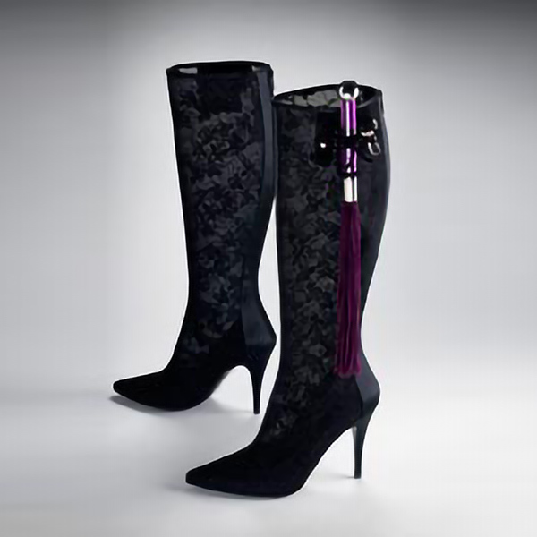 Atsuko Kudo Latex Handmade Italian Lace Boot in Black Nylon/Polyester