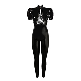 Atsuko Kudo Latex Lace Front Catsuit in Suspatex Black