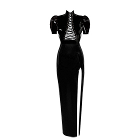 Atsuko Kudo Latex Lace Front Evening Dress in Black