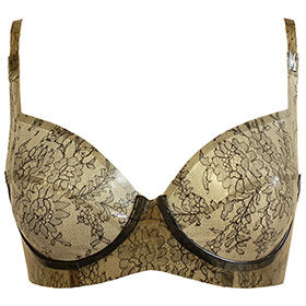 Atsuko Kudo Latex Soft Cup Lady P Bra in Semi-Trans Cloud Grey Lace