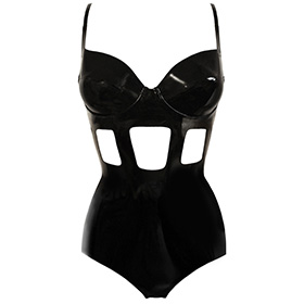 Atsuko Kudo Latex Lady P Soft Cup Half Cage Cutout Body in supatex black