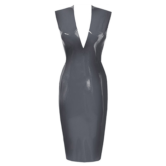 Atsuko Kudo Latex Sleeveless Linde Pencil Dress in Pearlsheen Pewter
