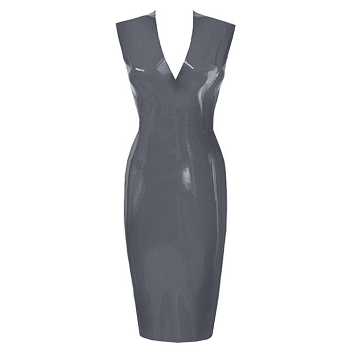 Atsuko Kudo Latex Sleeveless Linde Pencil Dress in Pearlsheen Pewter