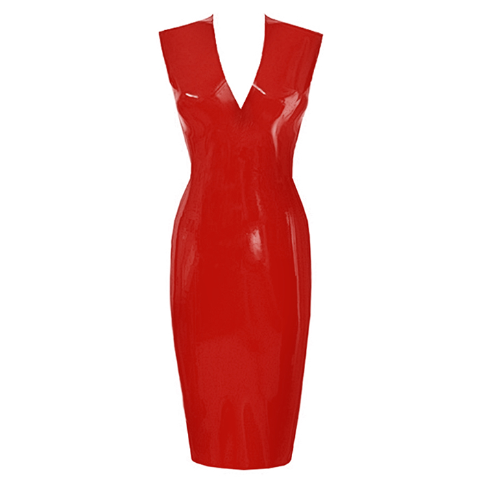 Atsuko Kudo Latex Sleeveless Linde Pencil Dress in Supatex Red