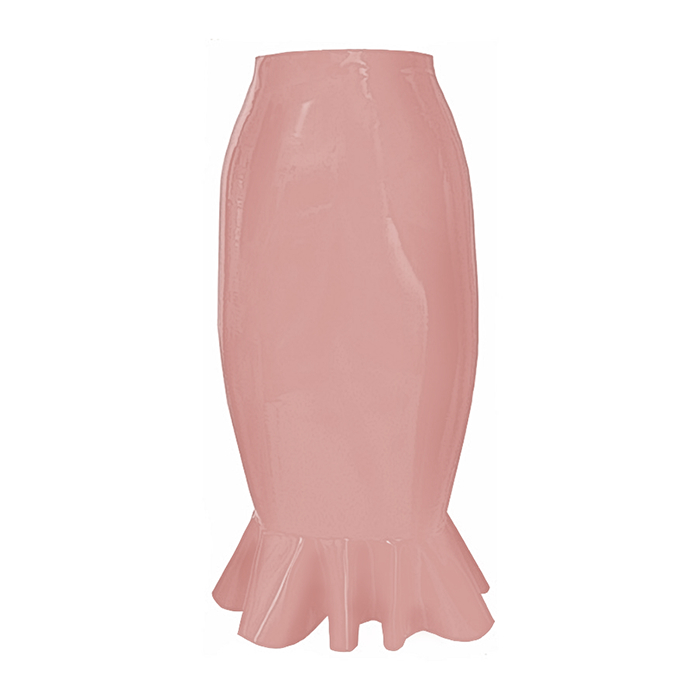Atsuko Kudo Latex Mini Kick Hem Skirt in Supatex Light Brown