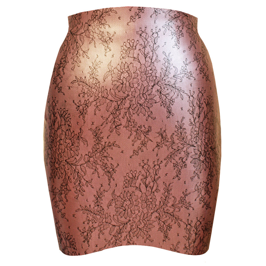 Atsuko Kudo Latex Mini Skirt in Pearlsheen Rose Lace