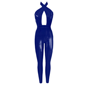 Atsuko Kudo Latex Obsession Twist Neck Catsuit in Supatex Royal Blue
