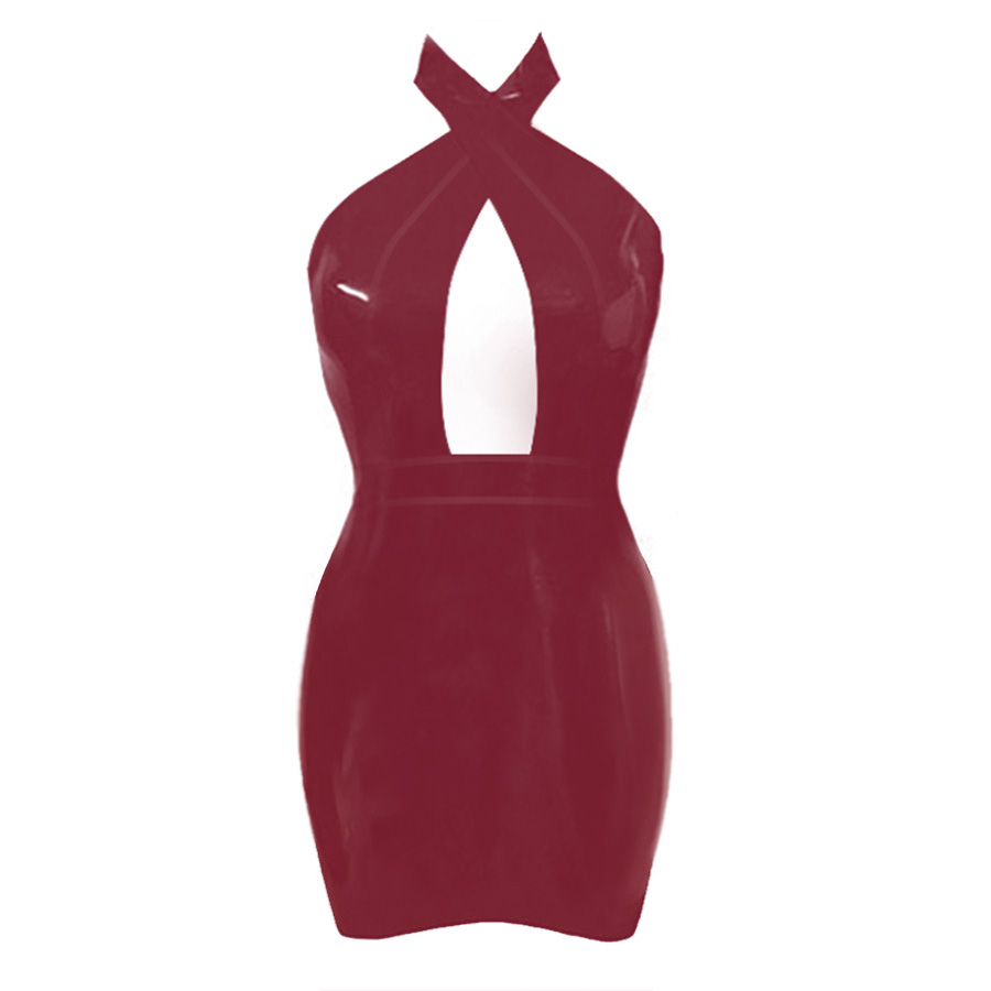 Atsuko Kudo Latex Obsession Twist Neck Mini Dress in supatex plum