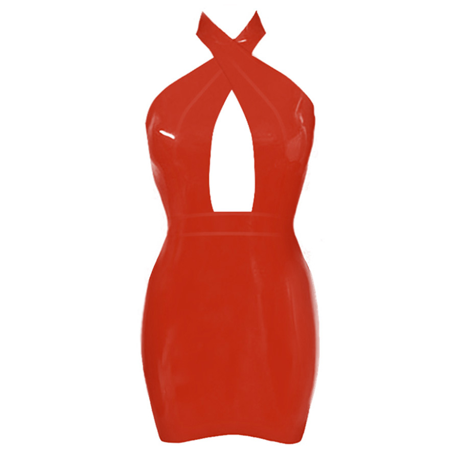 Atsuko Kudo Latex Obsession Twist Neck Mini Dress in supatex red