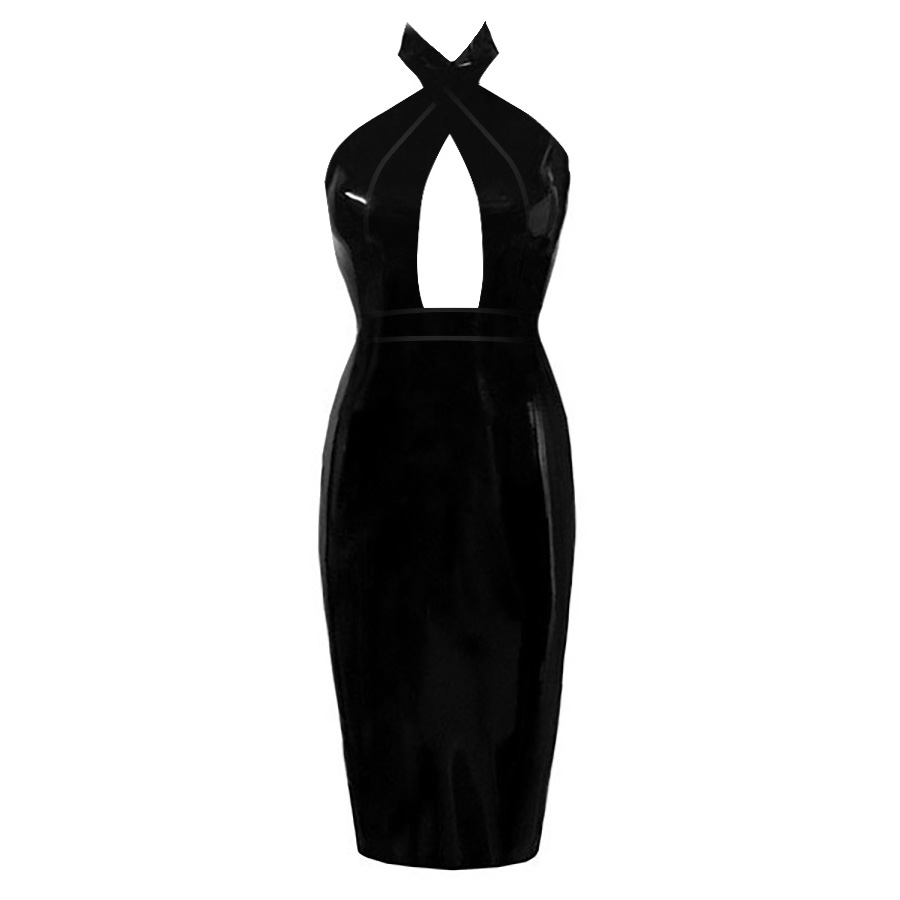 Atsuko Kudo Latex Obsession Twist Neck Pencil Dress in supatex black