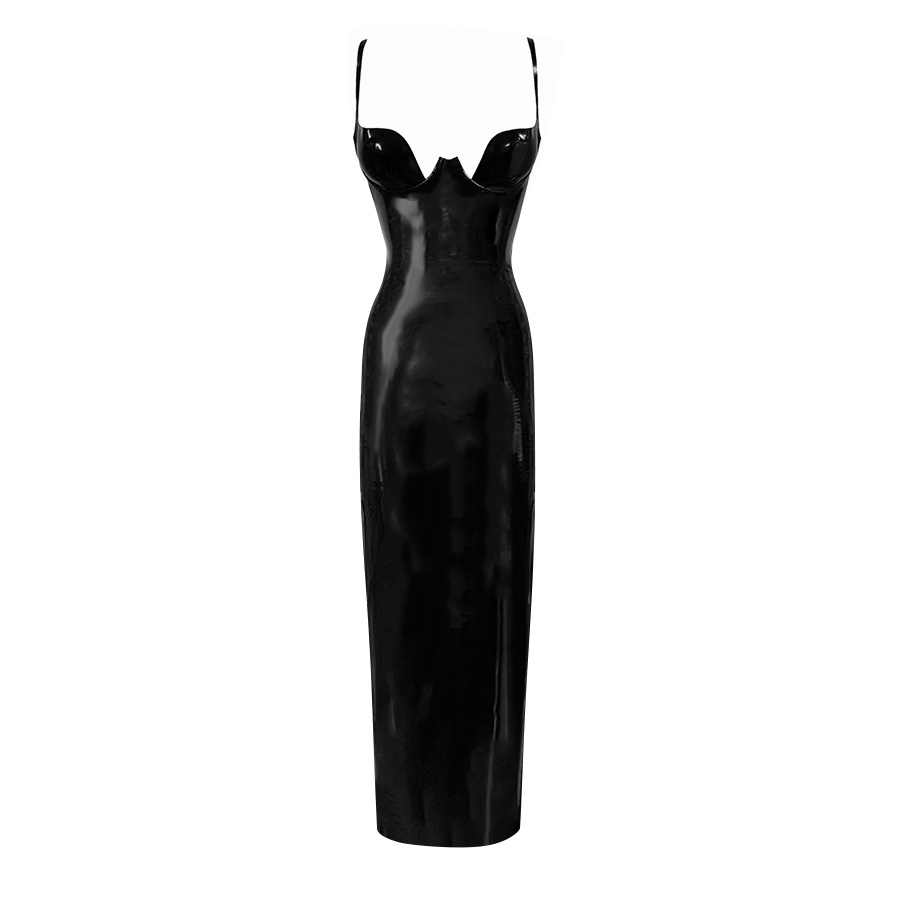 Atsuko Kudo Latex Paris Cup Column Dress in Supatex Black