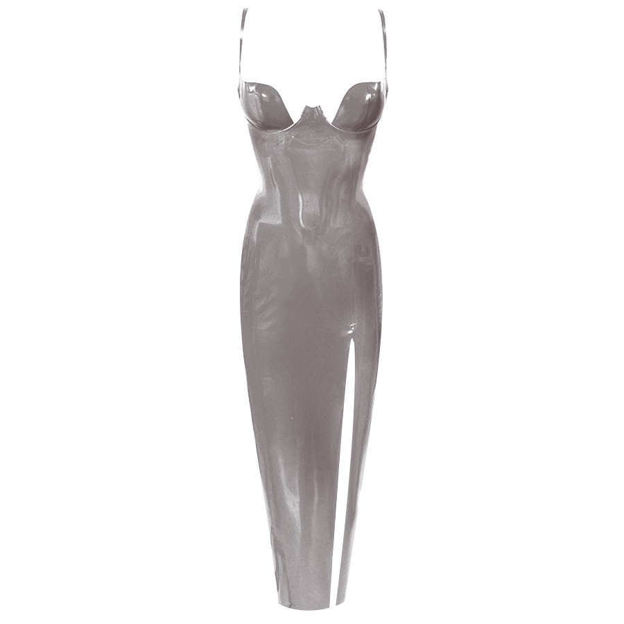 Atsuko Kudo Latex Paris Cup Evening Dress in Pearlsheen Silver