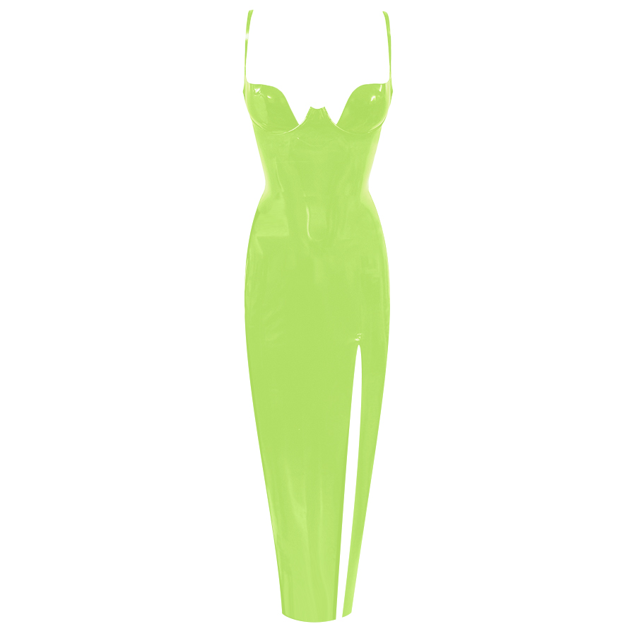 Atsuko Kudo Latex Paris Cup Evening Dress   in Vibrant Lime Green