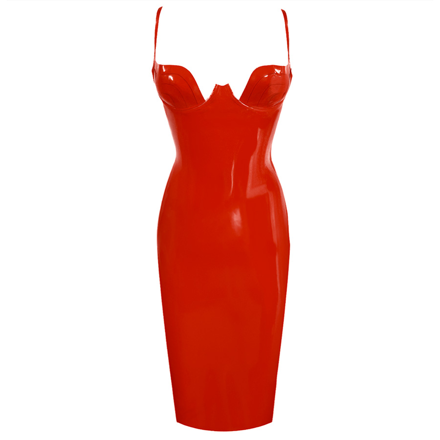 Atsuko Kudo Latex Paris Cup Pencil Dress in Supatex Red