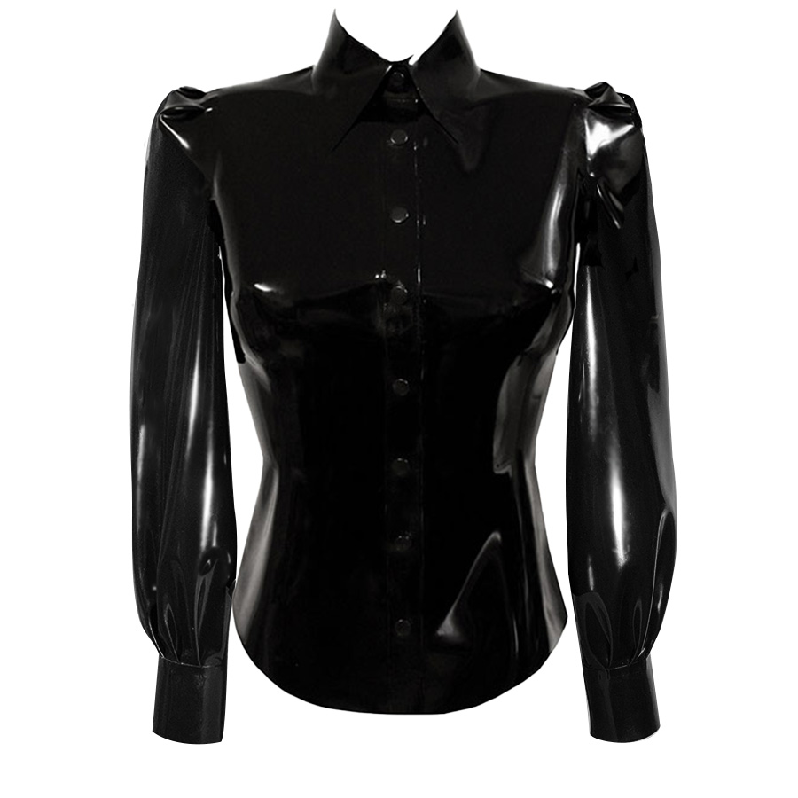 Atsuko Kudo Latex Puff Sleeve Blouse in supatex black