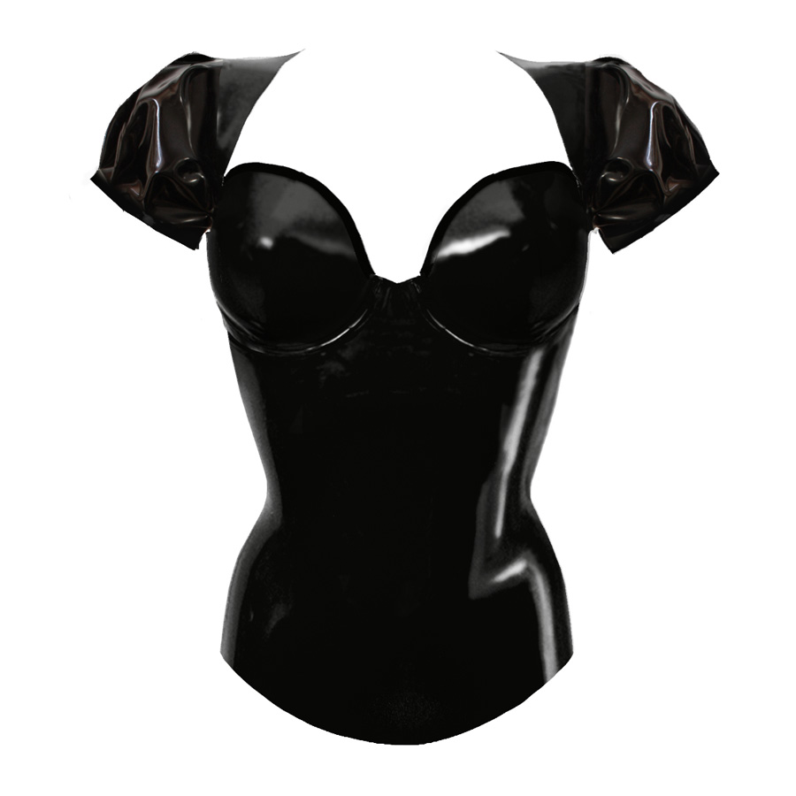 Atsuko Kudo Latex Wonder Cup Puff Sleeve Top in supatex black