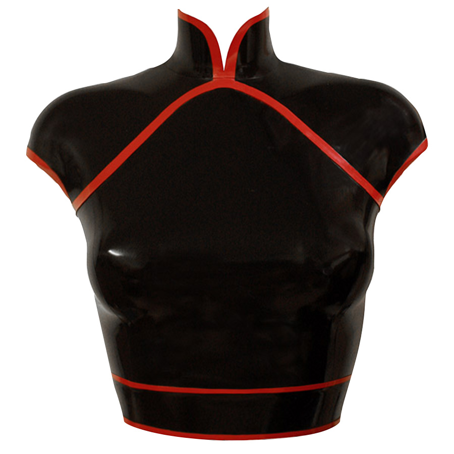 Atsuko Kudo Latex Restricted Cheongsam Top w/ Belt in supatex black