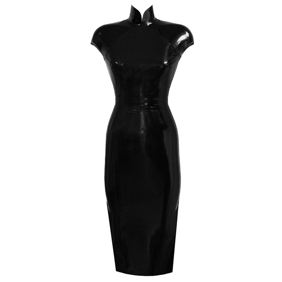 Atsuko Kudo Latex Restricted Cheongsam Dress w/ Belt in Black