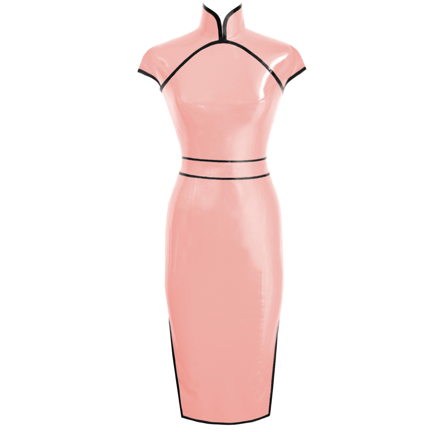 Atsuko Kudo Latex Restricted Cheongsam Dress w/ Belt in Supatex Pink