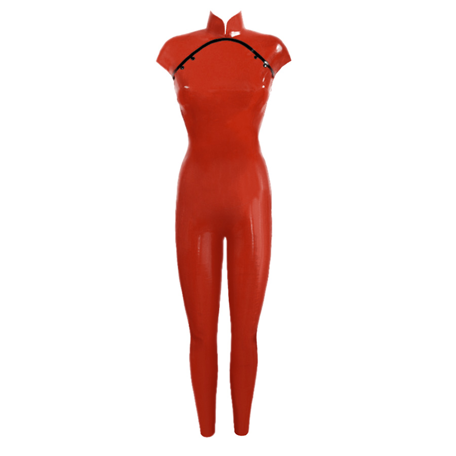 Atsuko Kudo Latex Restricted Cheongsam Catsuit in supatex red