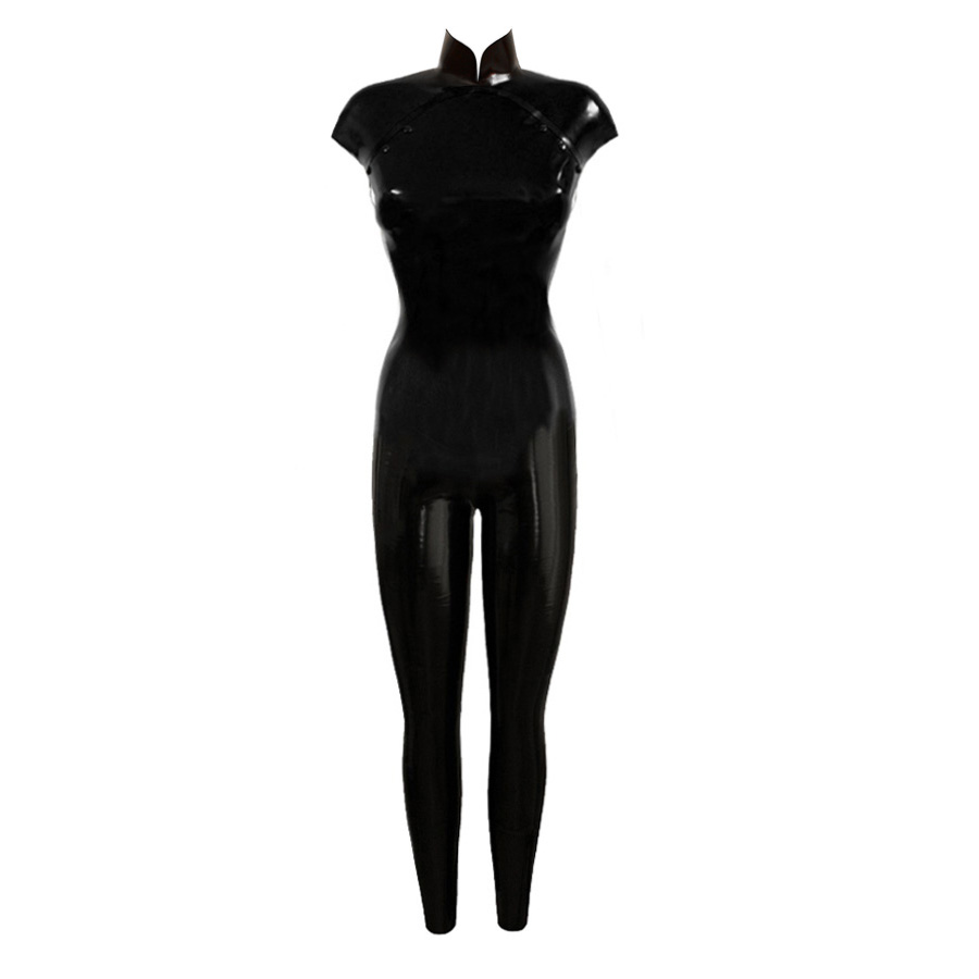 Atsuko Kudo Latex Restricted Cheongsam Catsuit in supatex black