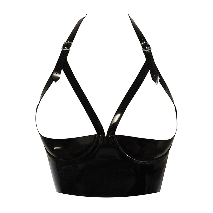 Atsuko Kudo Latex Halter Neck 1/2 Cup Crop Top in supatex black