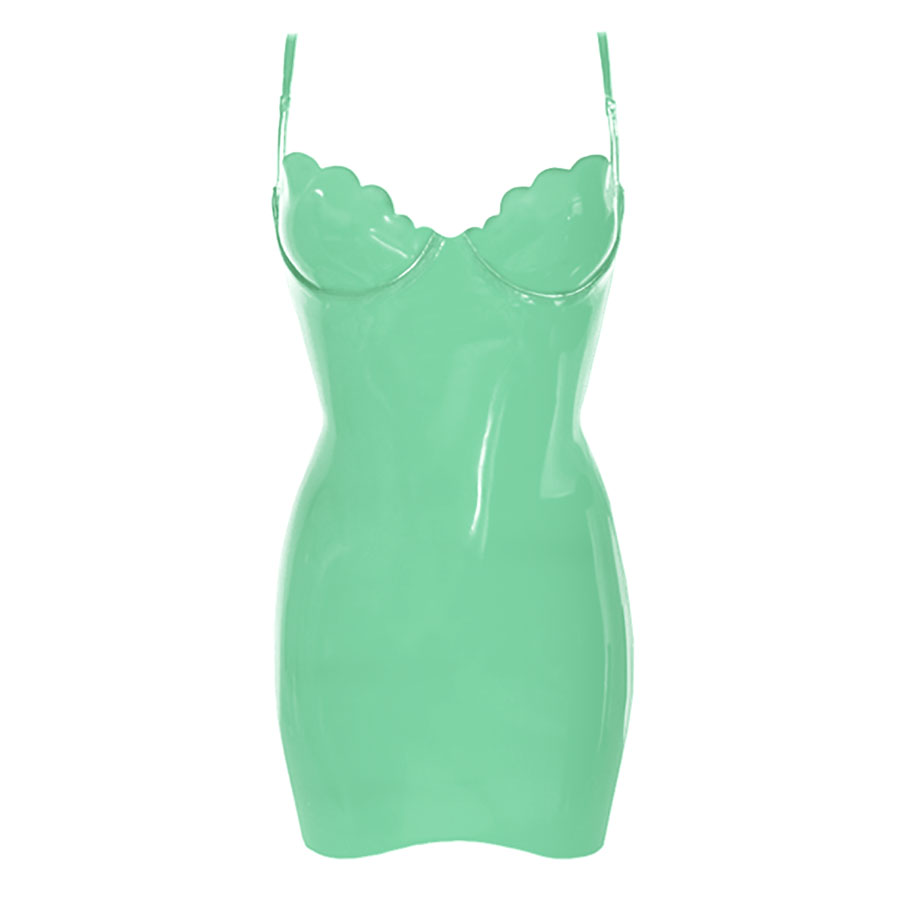 Atsuko Kudo Latex Restricted Scallop Cup Mini Dress in supatex jade green
