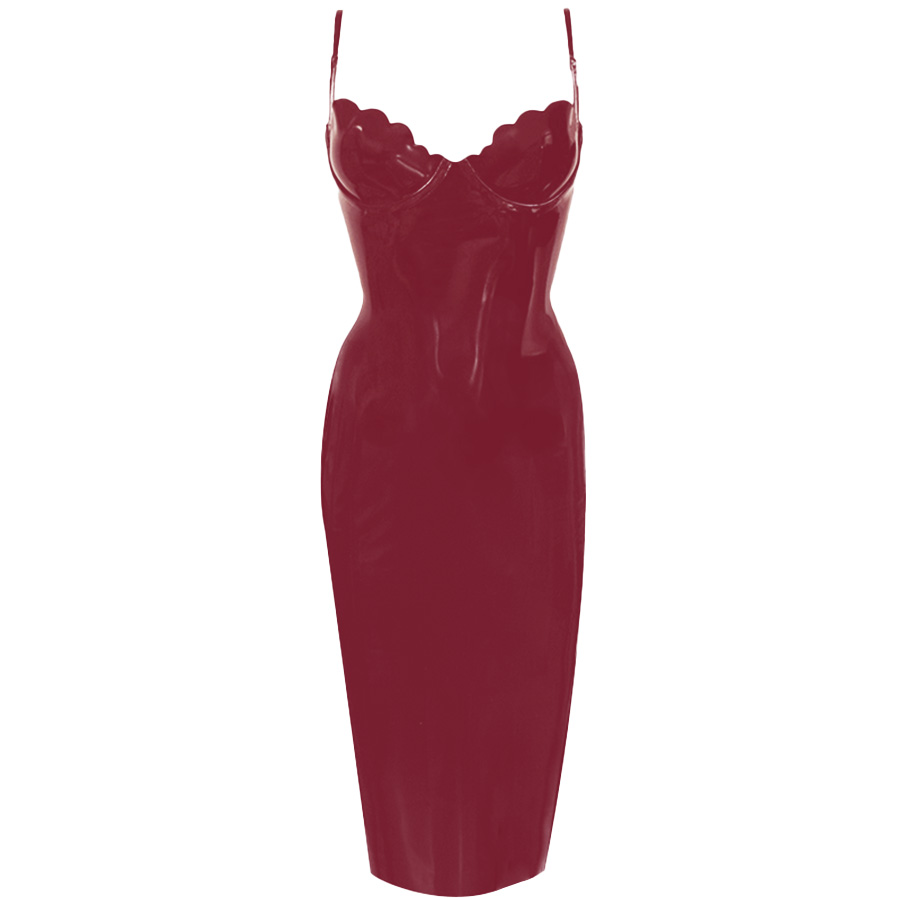 Atsuko Kudo Latex Restricted Scallop Cup Pencil Dress in Plum