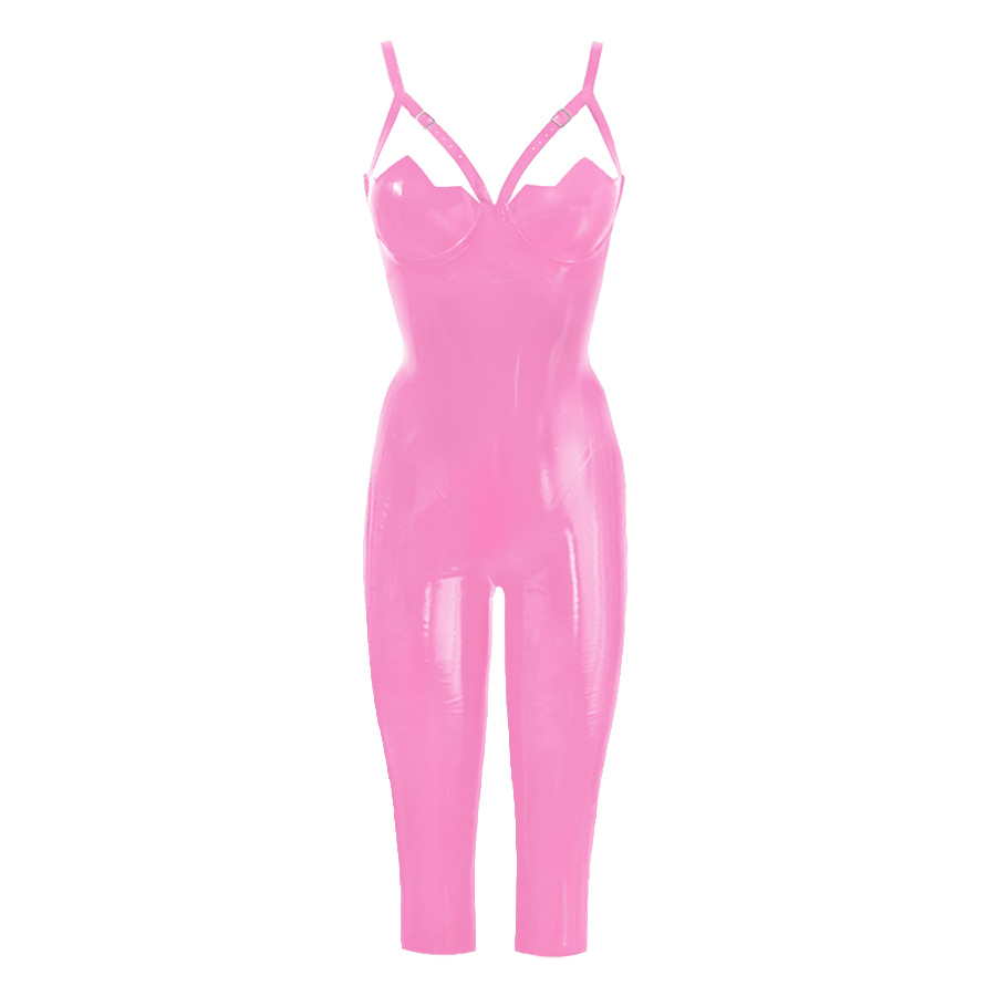 Atsuko Kudo Latex RTジグザグカップキャットスーツ in Radical Bubblegum Pink