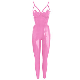 Atsuko Kudo Latex Restricted ZigZag Cup Catsuit in bubblegum pink