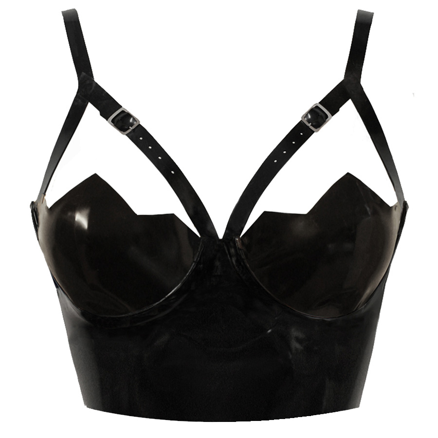 Atsuko Kudo Latex Restricted Zigzag Cup Crop Top in supatex black