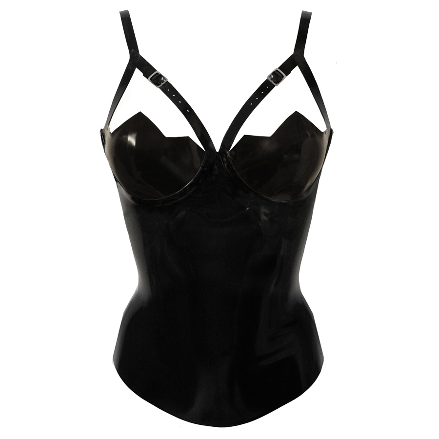 Atsuko Kudo Latex Restricted Zigzag Cup Top in supatex black